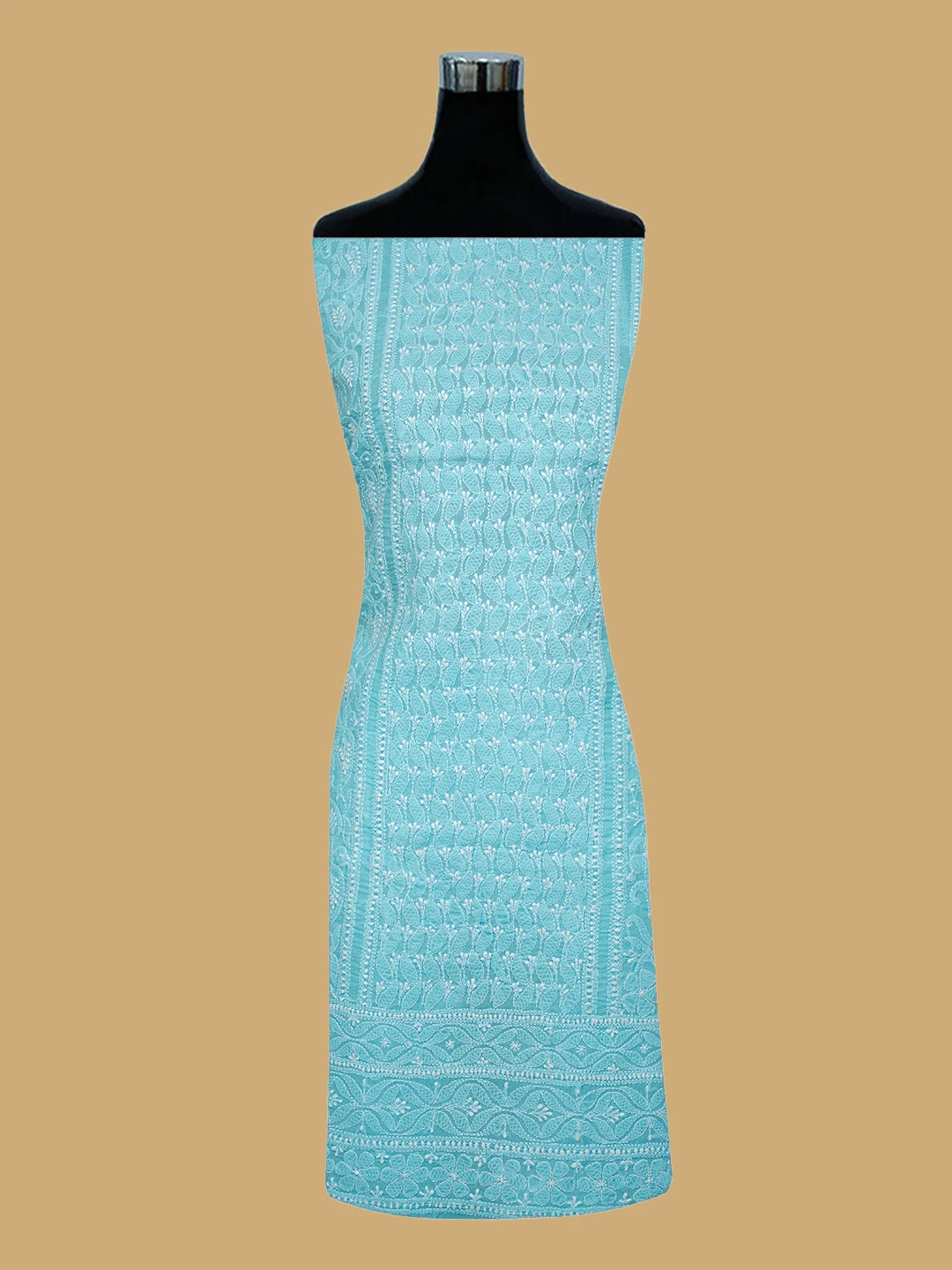 Ada Hand Embroidered Sky Blue Cotton Lucknowi Chikankari Unstitched Suit Piece 01A785238
