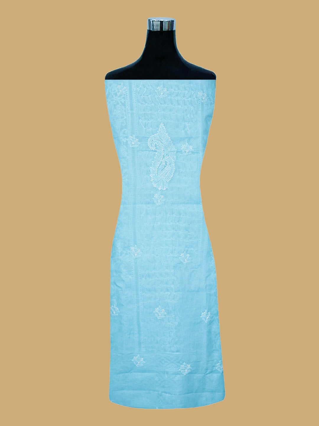 Ada Hand Embroidered Sky Blue Cotton Lucknowi Chikankari Unstitched Suit Piece 01A785238