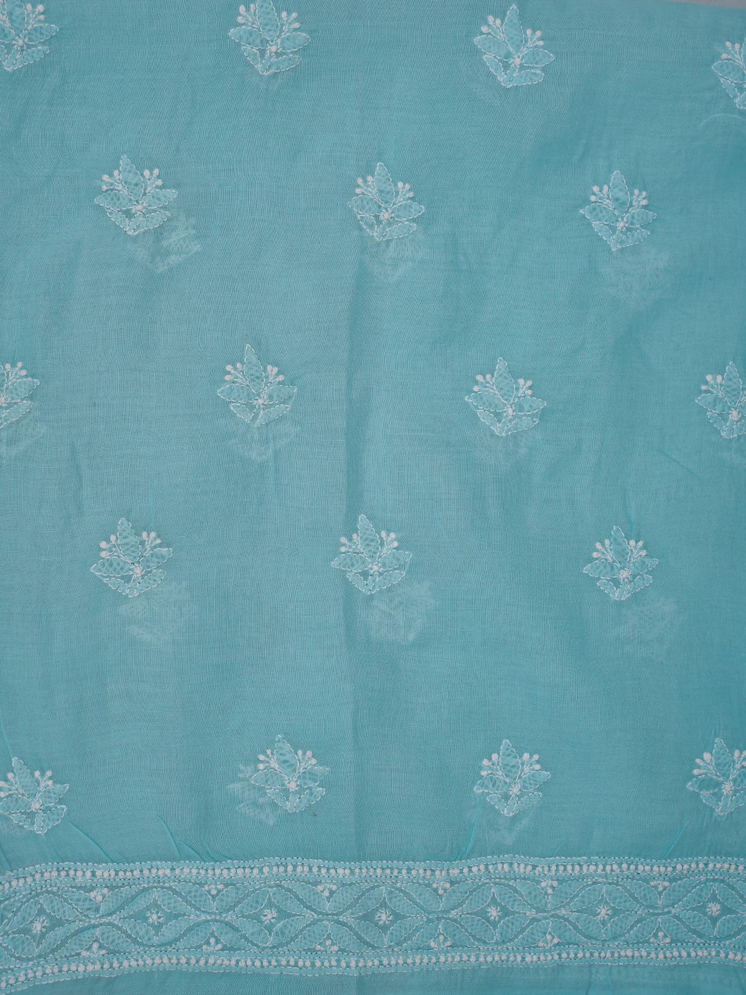 Ada Hand Embroidered Sky Blue Cotton Lucknowi Chikankari Unstitched Suit Piece 01A785238