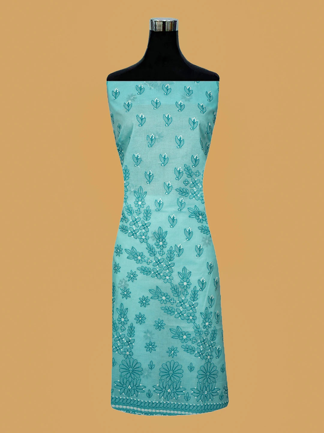 Ada Hand Embroidered Verdigris Turquoise Cotton Lucknowi Chikankari Unstitched Suit Piece 01A786992