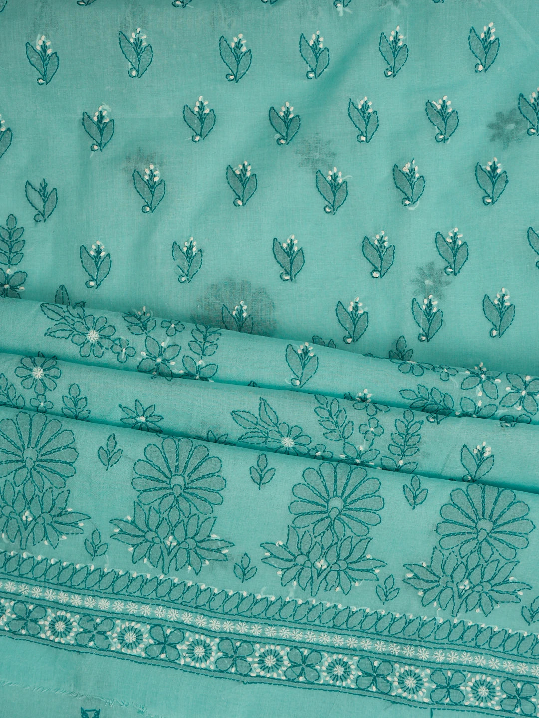 Ada Hand Embroidered Verdigris Turquoise Cotton Lucknowi Chikankari Unstitched Suit Piece 01A786992
