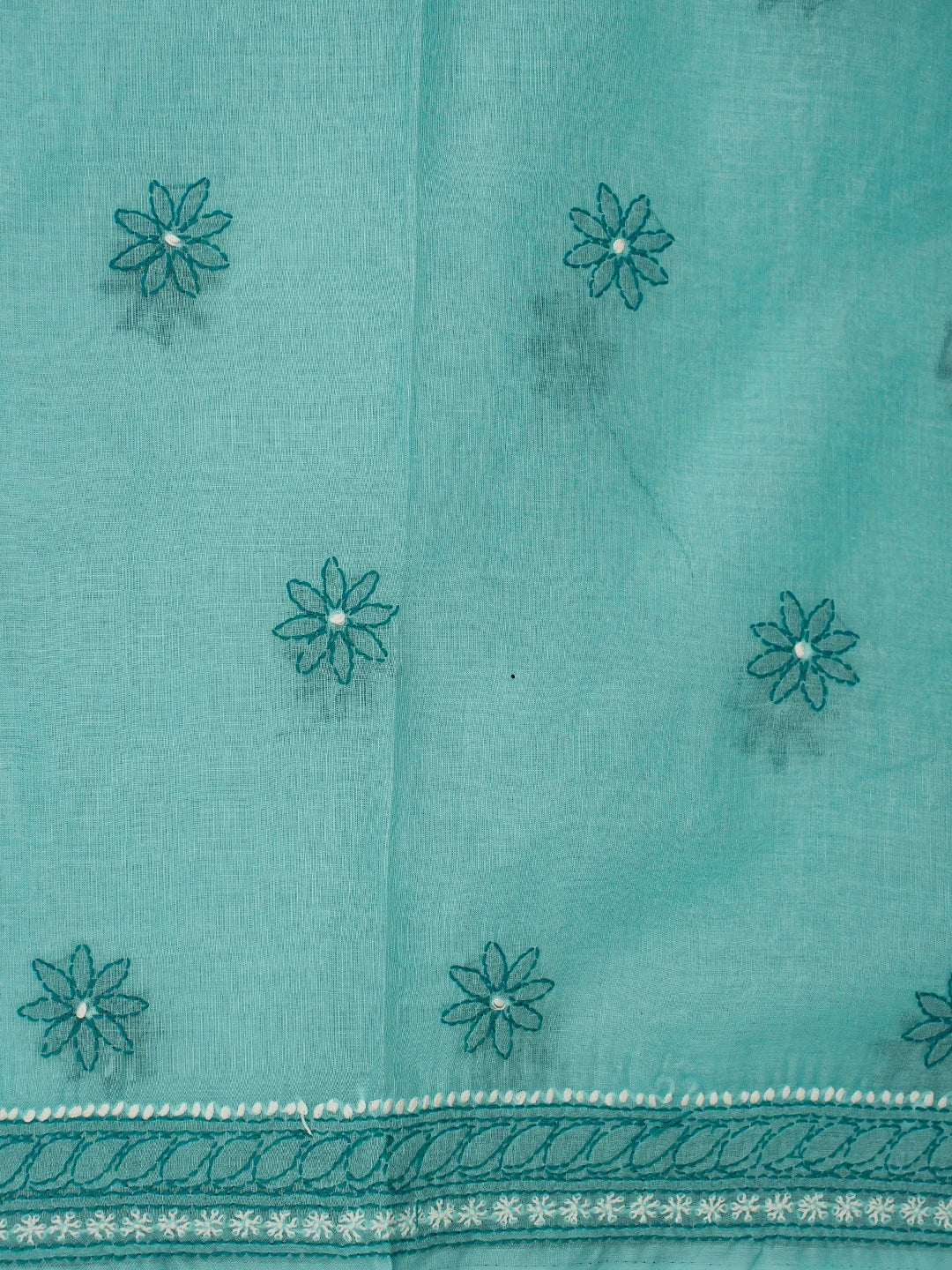 Ada Hand Embroidered Verdigris Turquoise Cotton Lucknowi Chikankari Unstitched Suit Piece 01A786992