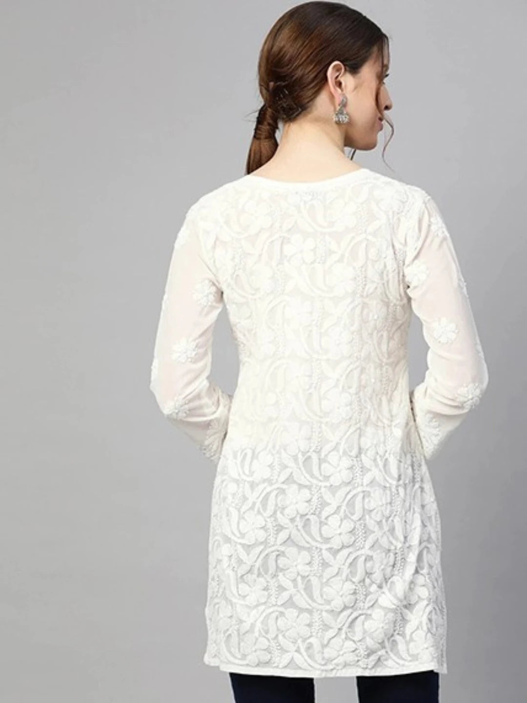 Ada Hand Embroidered White Georgette Lucknowi Chikankari Straight Kurti A911125