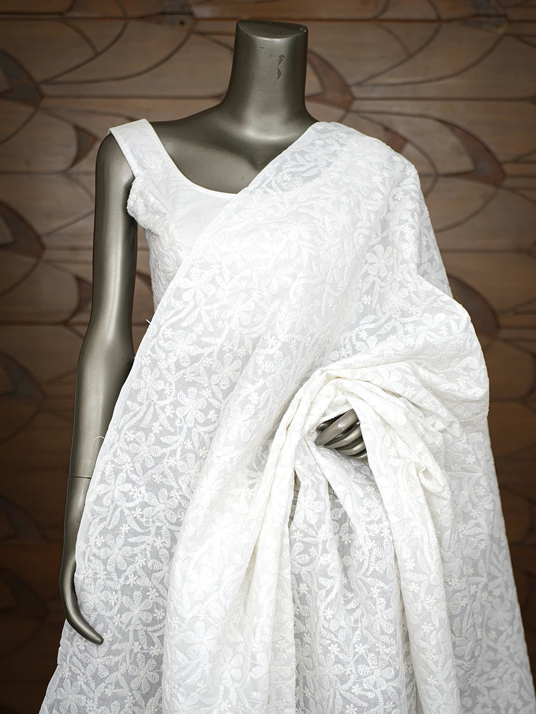 Ada Hand Embroidered White Cotton Lucknowi Chikankari Dupatta 01A793237