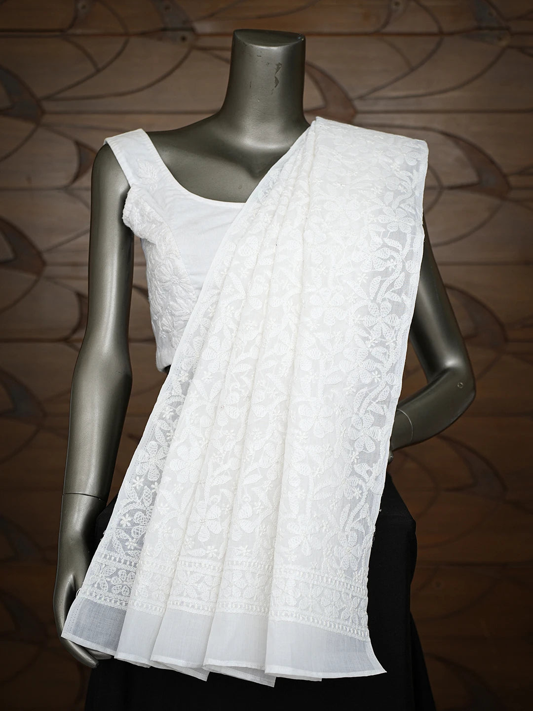 Ada Hand Embroidered White Cotton Lucknowi Chikankari Dupatta 01A793237