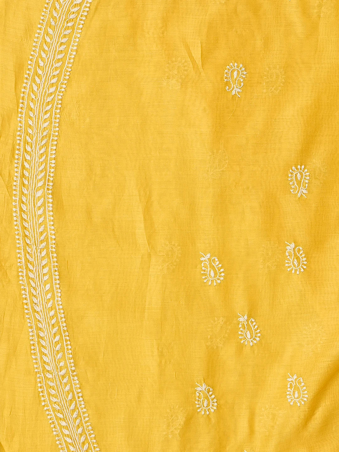Ada Hand Embroidered Yellow Chanderi Lucknowi Chikankari Unstitched Men's Kurta Piece 01A785584