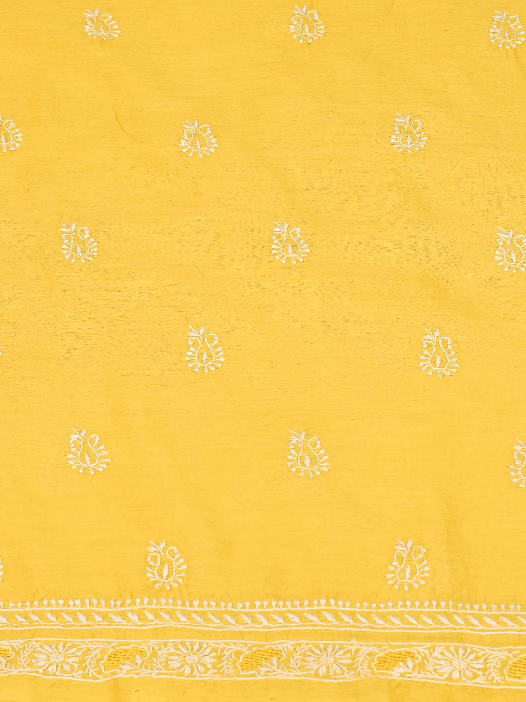 Ada Hand Embroidered Yellow Chanderi Lucknowi Chikankari Unstitched Men's Kurta Piece 01A785584