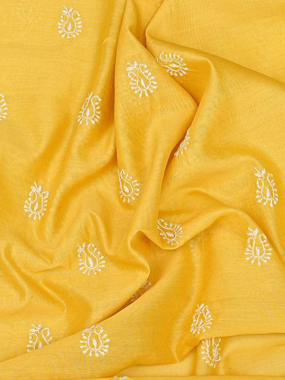Ada Hand Embroidered Yellow Chanderi Lucknowi Chikankari Unstitched Men's Kurta Piece 01A785584