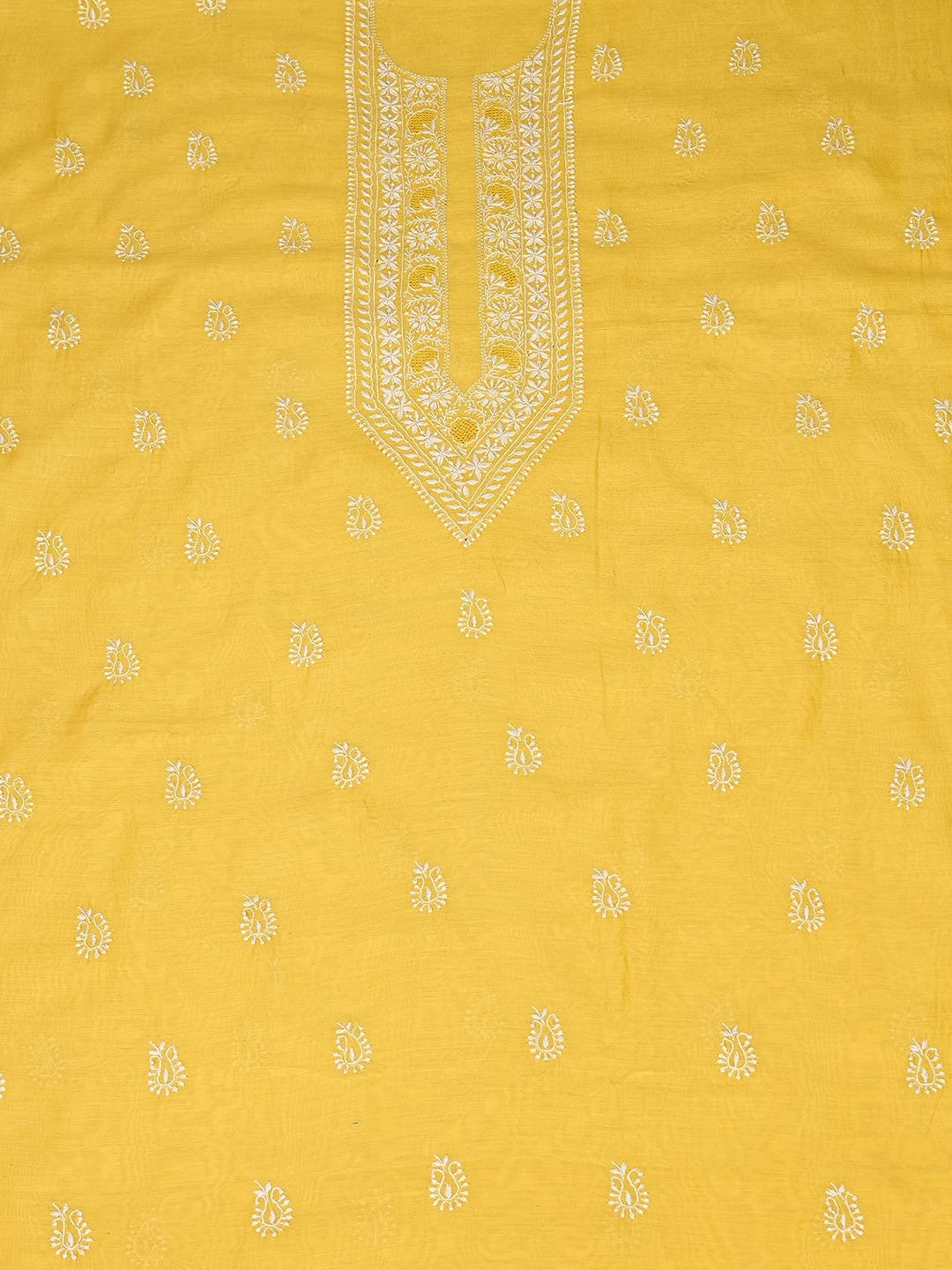 Ada Hand Embroidered Yellow Chanderi Lucknowi Chikankari Unstitched Men's Kurta Piece 01A785584