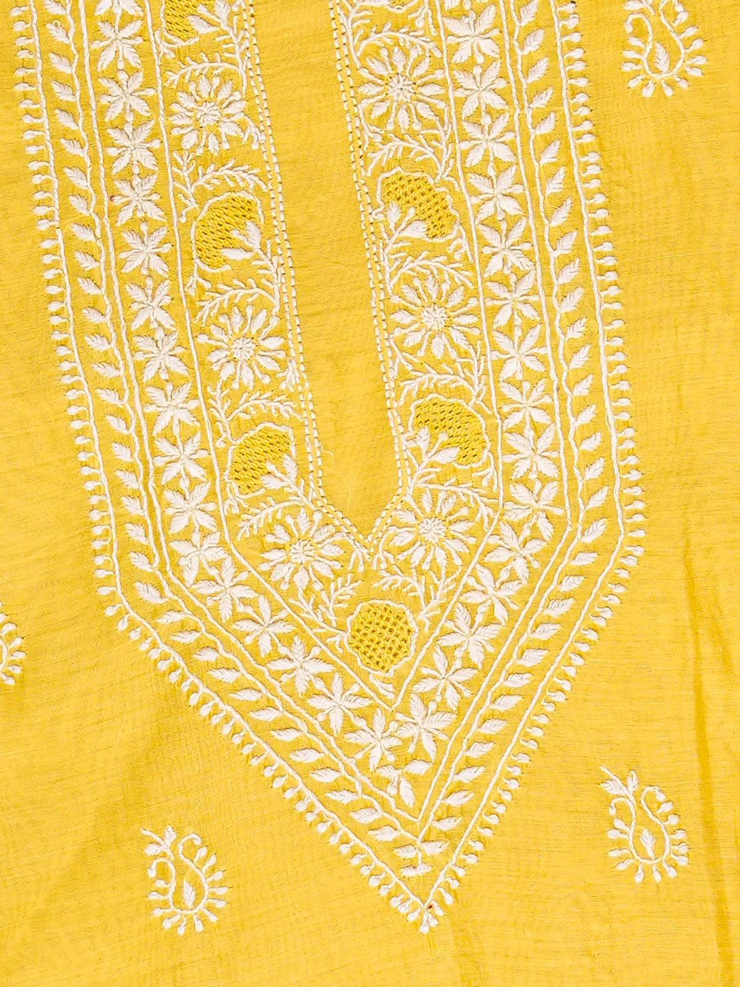 Ada Hand Embroidered Yellow Chanderi Lucknowi Chikankari Unstitched Men's Kurta Piece 01A785584
