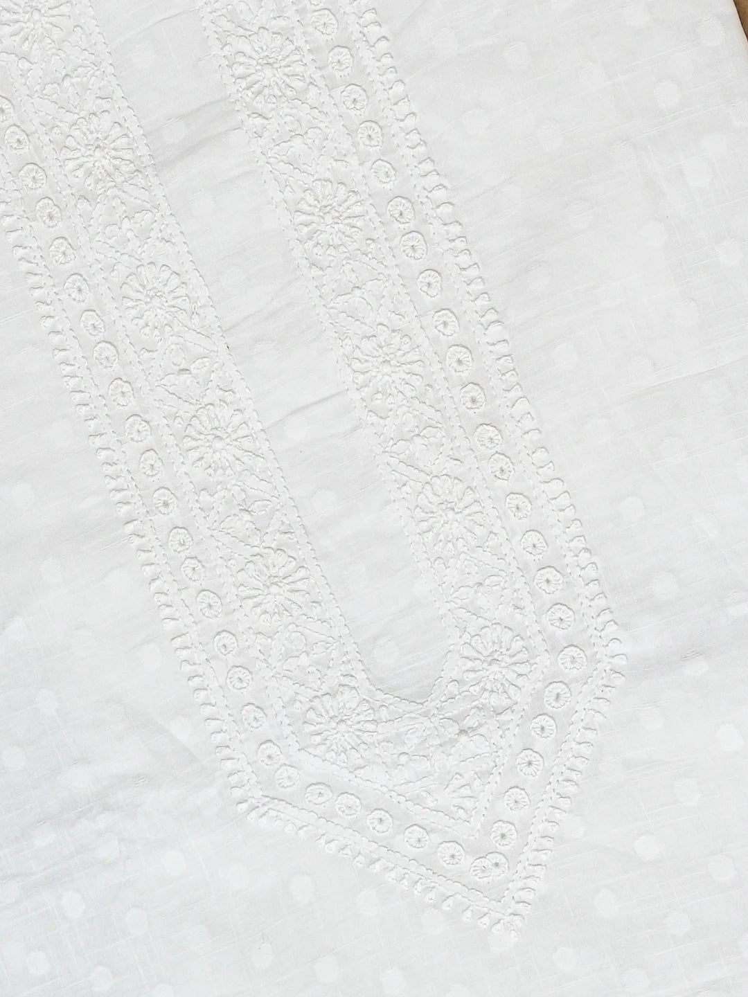 Ada Hand Embroidered White Cotton Lucknowi Chikankari Unstitched Men's Kurta Piece 01A623532