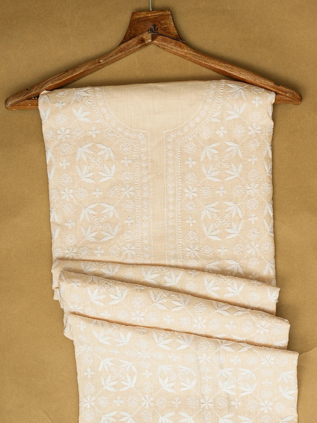 Ada Hand Embroidered Beige Linen Lucknowi Chikankari Unstitched Men's Kurta Piece 01A711081