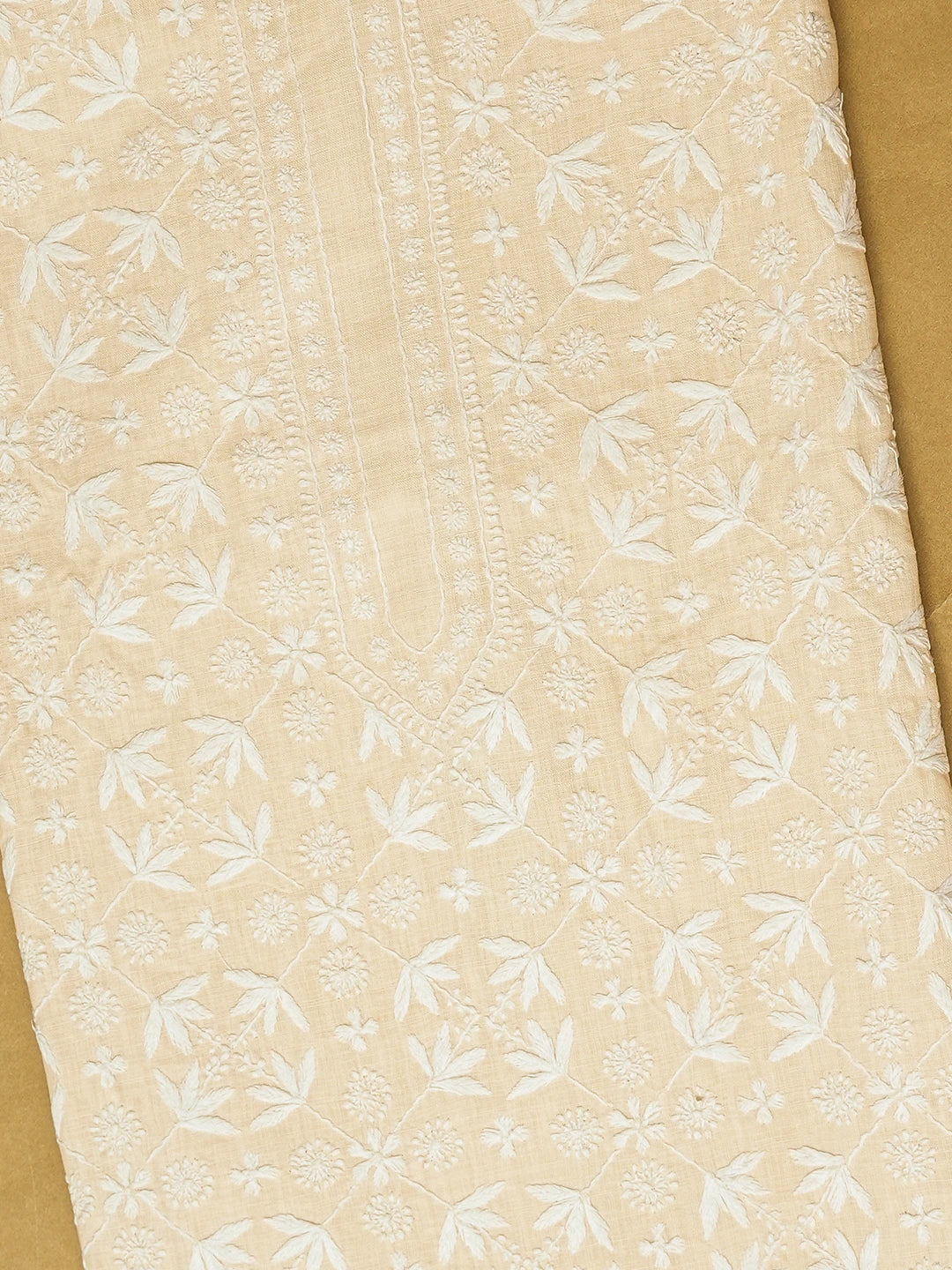 Ada Hand Embroidered Beige Linen Lucknowi Chikankari Unstitched Men's Kurta Piece 01A711081