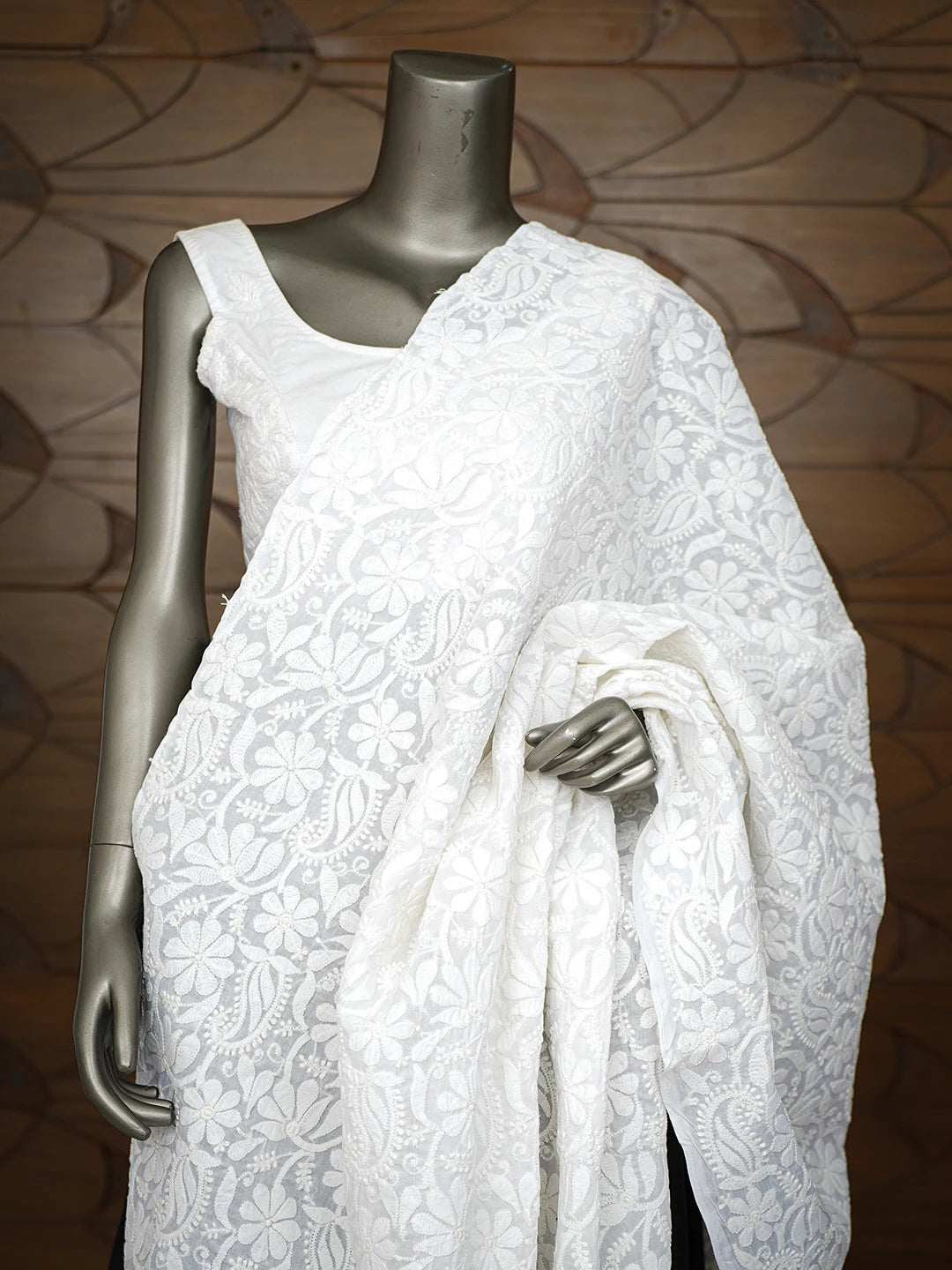Ada Hand Embroidered White Cotton Lucknowi Chikankari Dupatta 01A793244