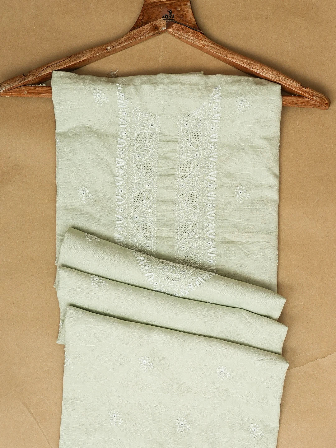 Ada Hand Embroidered Pista Green Linen Lucknowi Chikankari Unstitched Men's Kurta Piece 01A764260