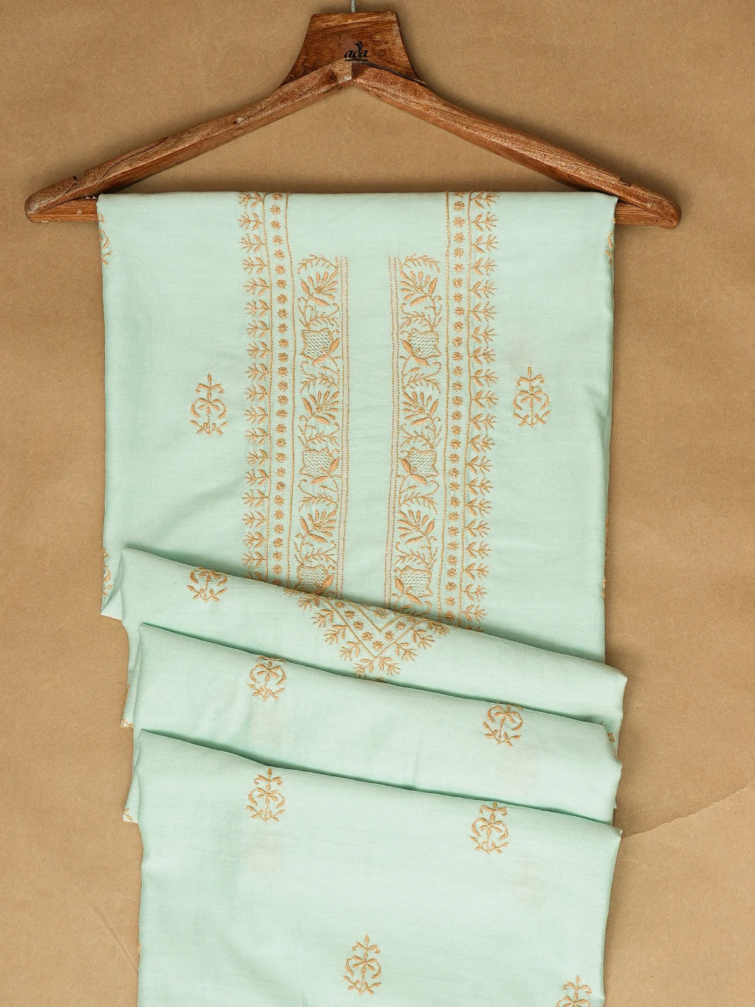 Ada Hand Embroidered Sea Green Chanderi Lucknowi Chikankari Unstitched Men's Kurta Piece 01A781907