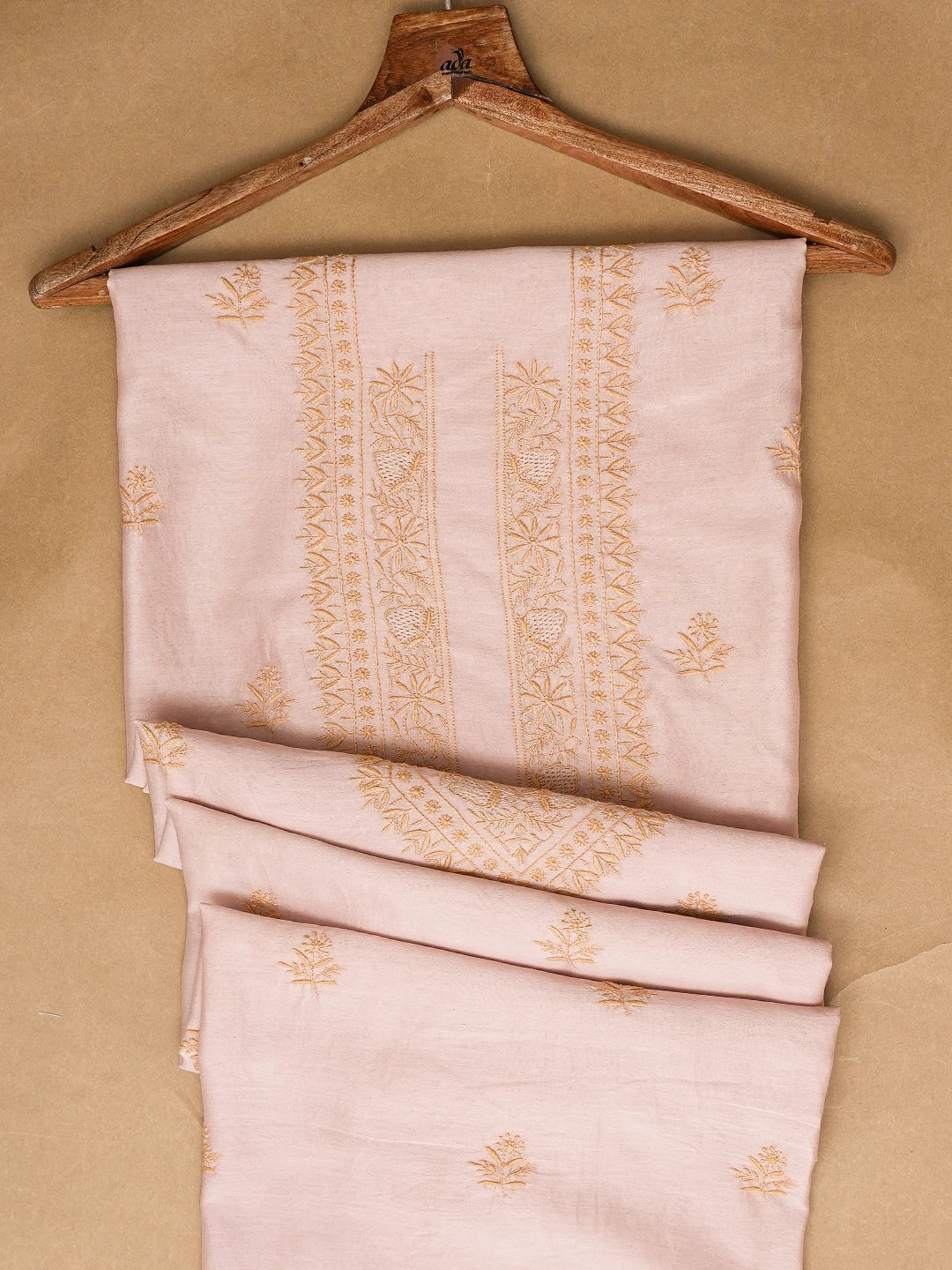 Ada Hand Embroidered Peach Chanderi Lucknowi Chikankari Unstitched Men's Kurta Piece 01A781908