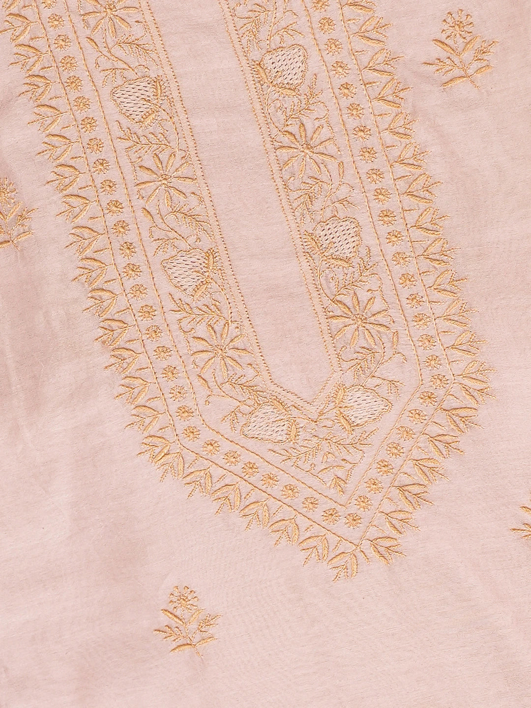 Ada Hand Embroidered Peach Chanderi Lucknowi Chikankari Unstitched Men's Kurta Piece 01A781908