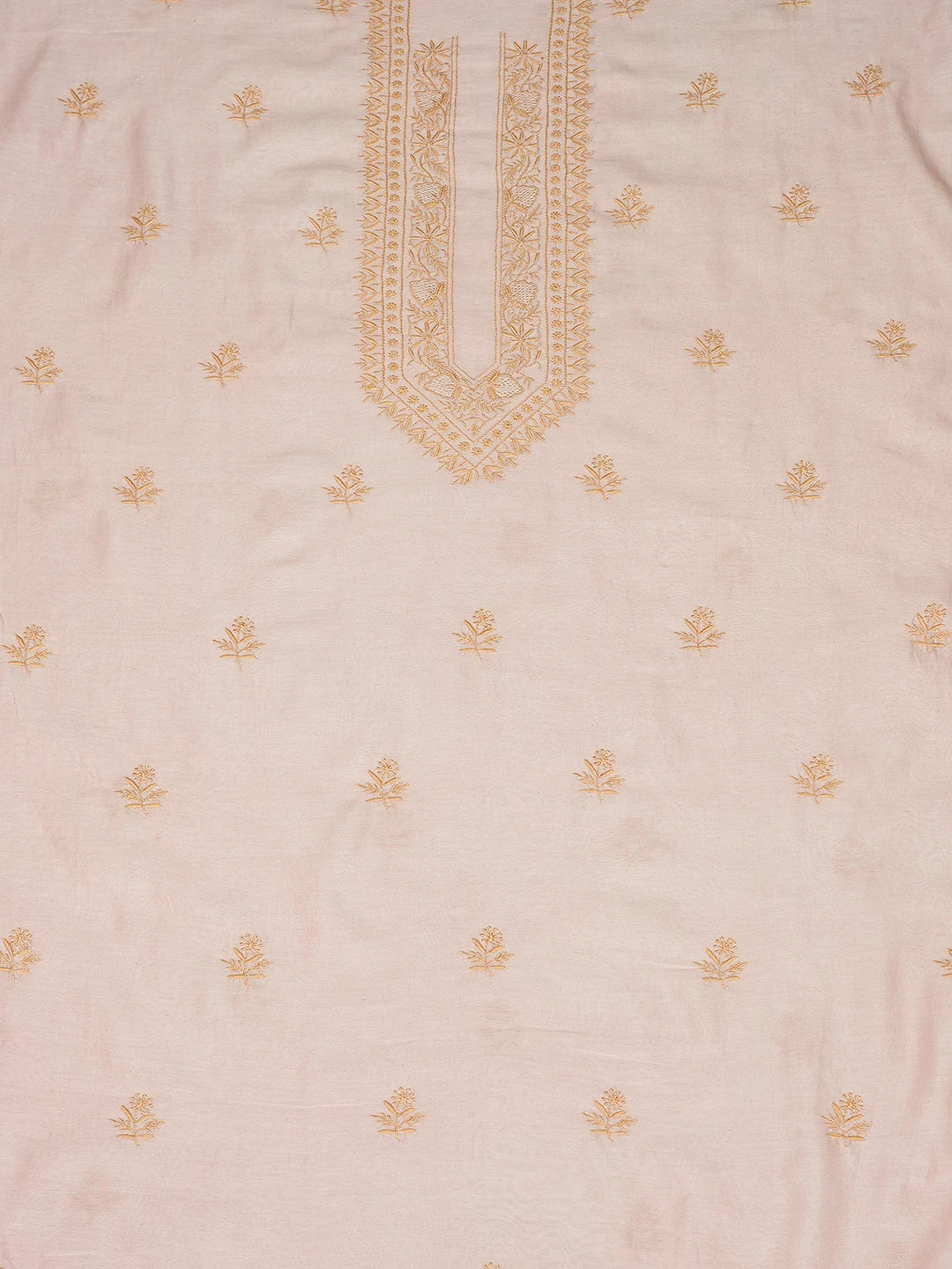 Ada Hand Embroidered Peach Chanderi Lucknowi Chikankari Unstitched Men's Kurta Piece 01A781908
