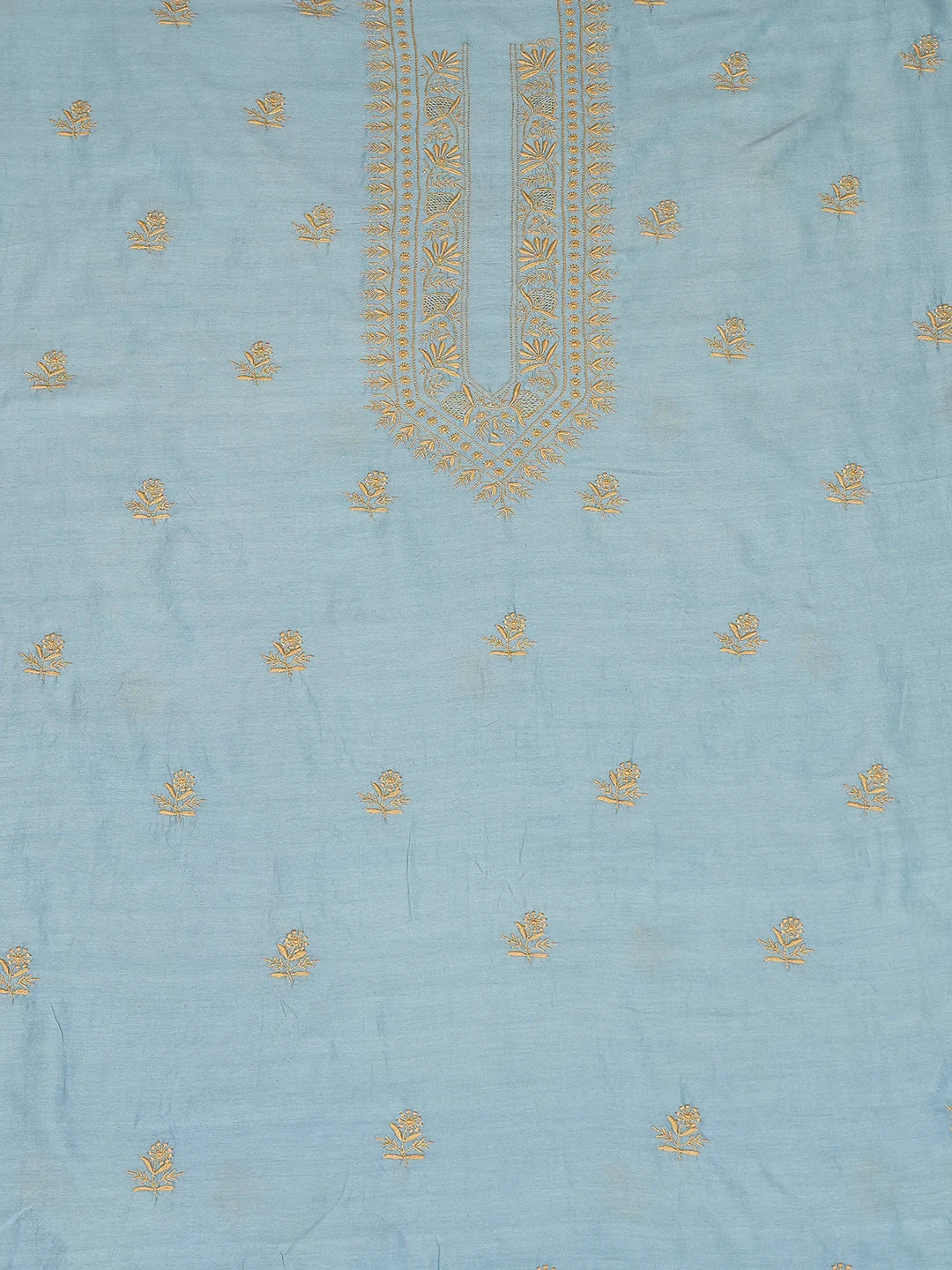 Ada Hand Embroidered Carolina Blue Chanderi Lucknowi Chikankari Unstitched Men's Kurta Piece 01A781910