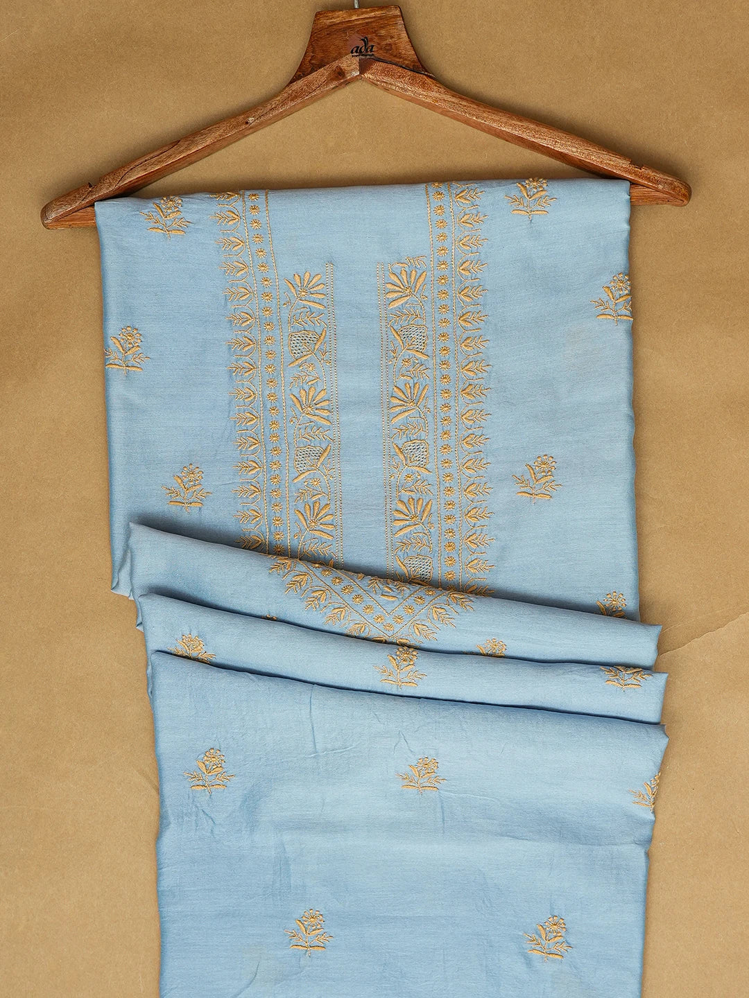 Ada Hand Embroidered Carolina Blue Chanderi Lucknowi Chikankari Unstitched Men's Kurta Piece 01A781910