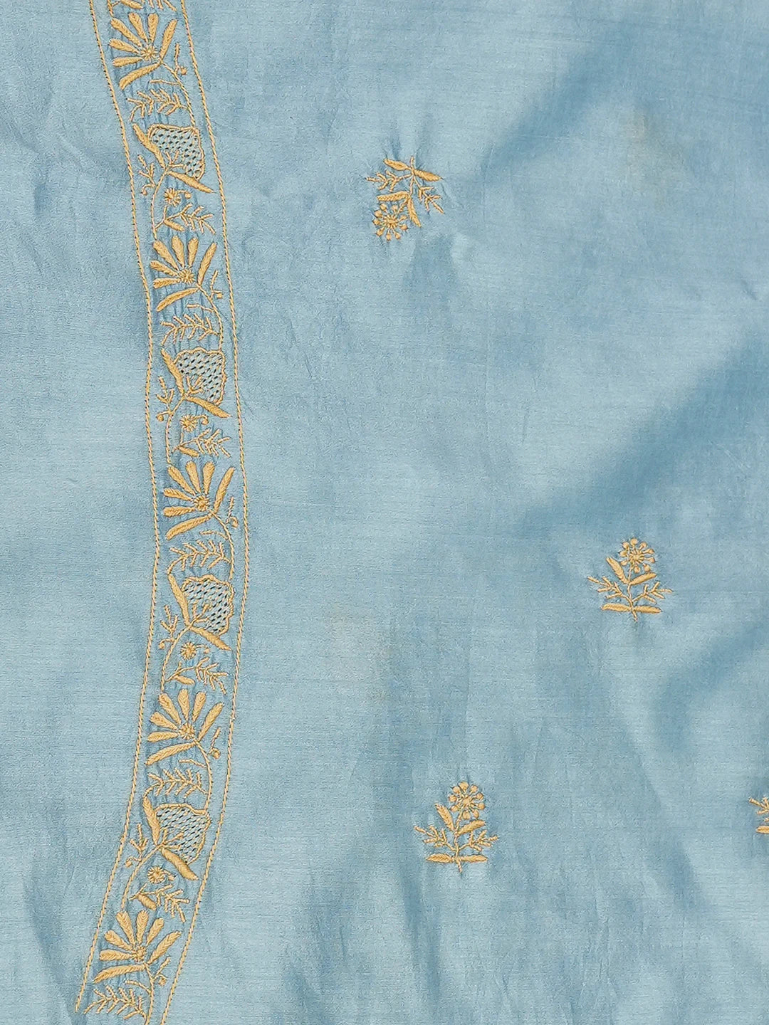 Ada Hand Embroidered Carolina Blue Chanderi Lucknowi Chikankari Unstitched Men's Kurta Piece 01A781910