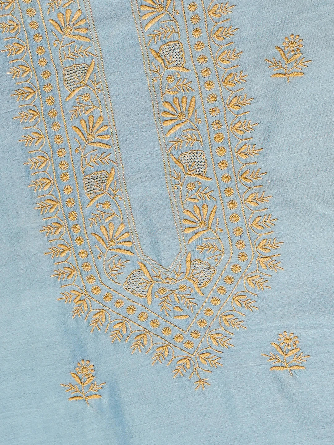 Ada Hand Embroidered Carolina Blue Chanderi Lucknowi Chikankari Unstitched Men's Kurta Piece 01A781910