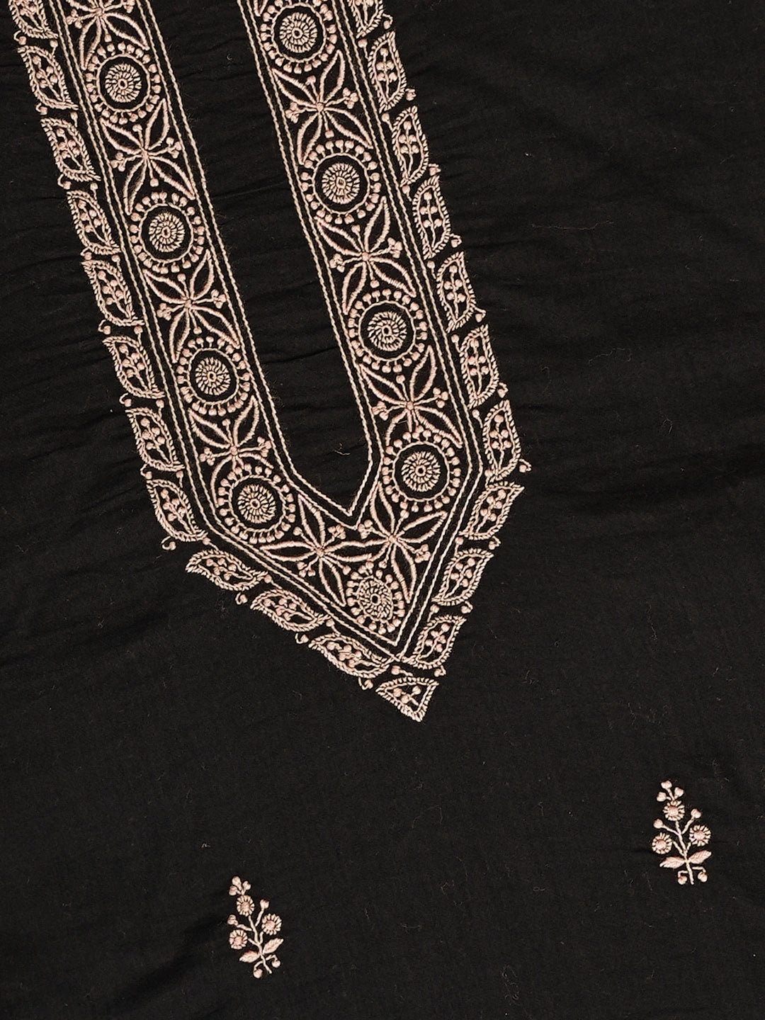 Ada Hand Embroidered Black Cotton Lucknowi Chikankari Unstitched Men's Kurta Piece 01A728280