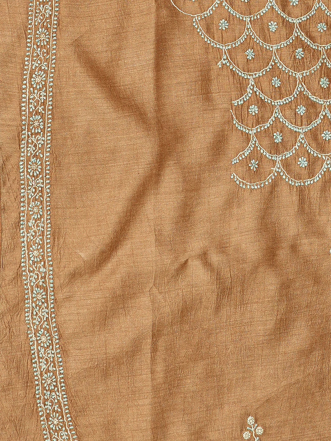Ada Hand Embroidered Brown Moonga Silk Lucknowi Chikankari Unstitched Men's Kurta Piece 01A790957