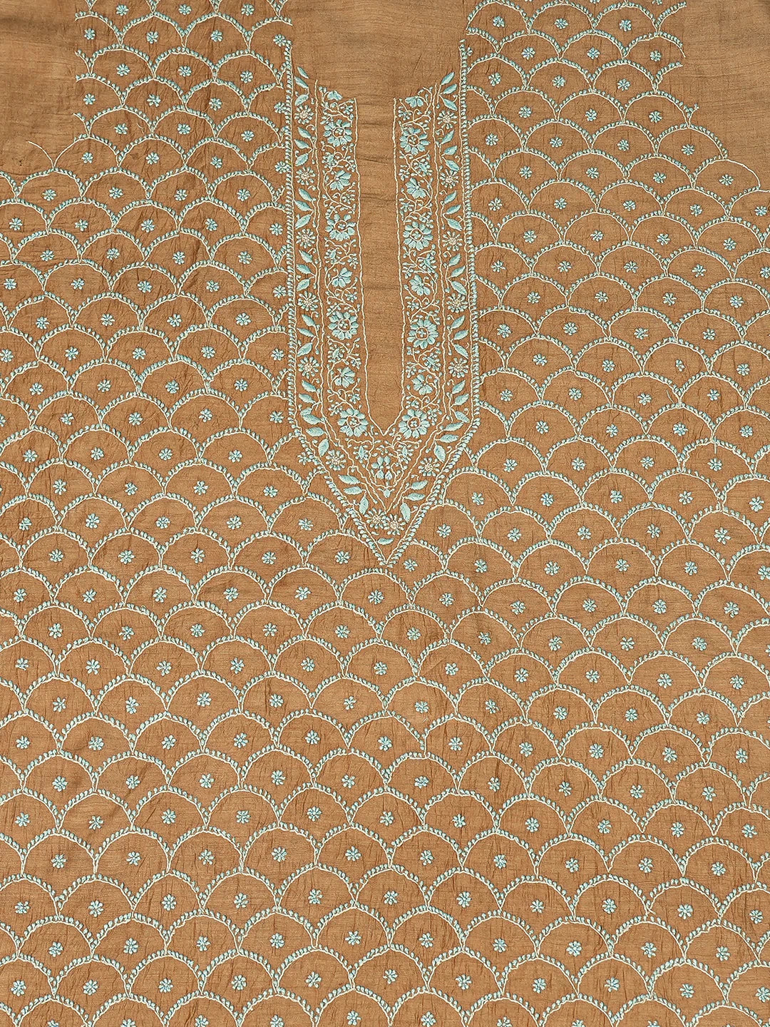 Ada Hand Embroidered Brown Moonga Silk Lucknowi Chikankari Unstitched Men's Kurta Piece 01A790957