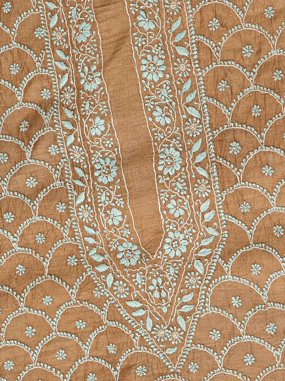 Ada Hand Embroidered Brown Moonga Silk Lucknowi Chikankari Unstitched Men's Kurta Piece 01A790957