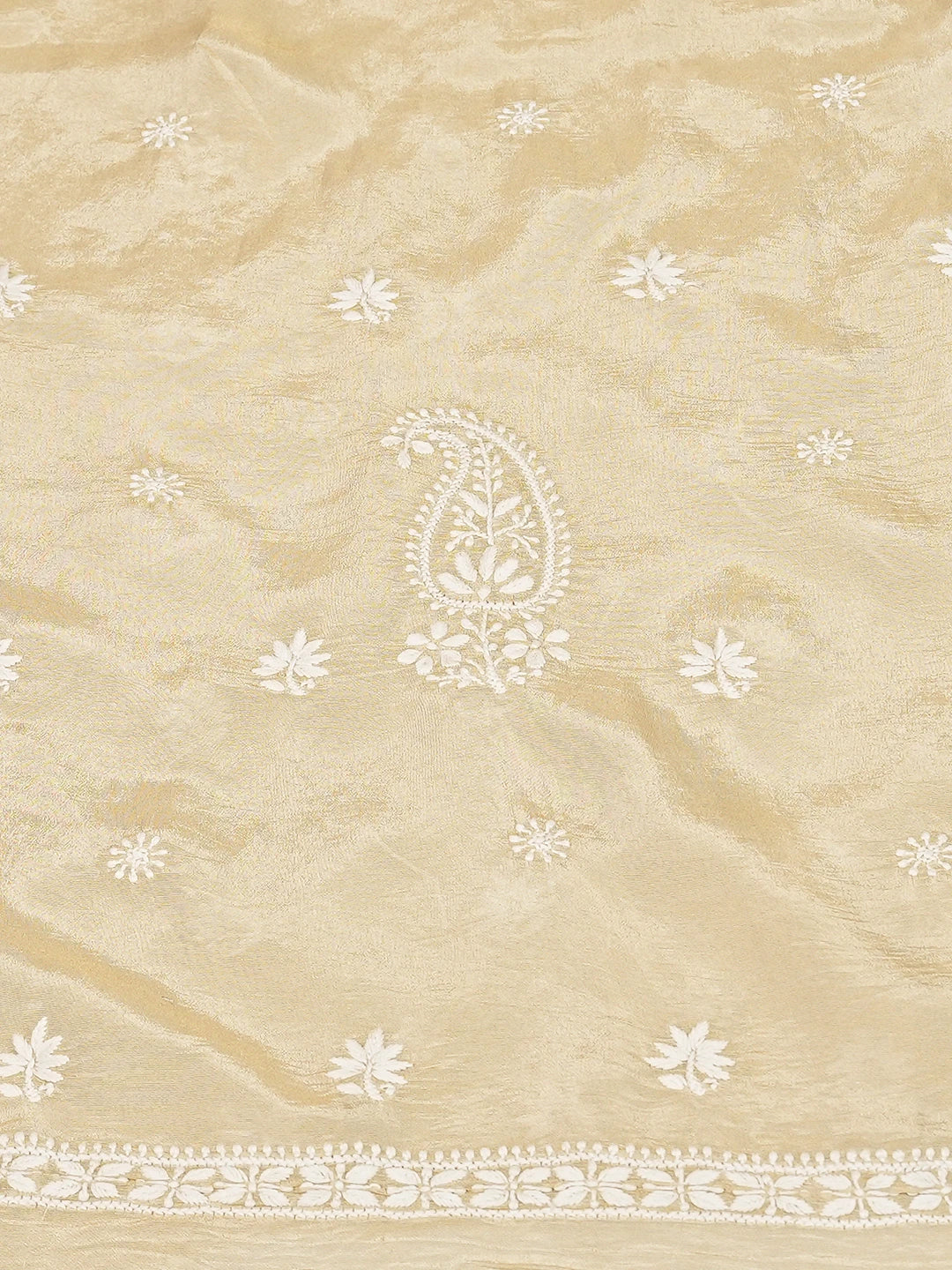 Ada Hand Embroidered Fawn Tissue Lucknowi Chikankari Unstitched Men's Kurta Piece 01A789215