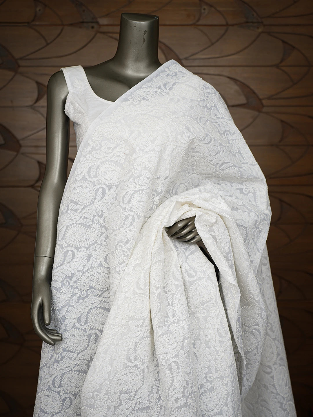 Ada Hand Embroidered White Cotton Lucknowi Chikankari Dupatta 01A793240