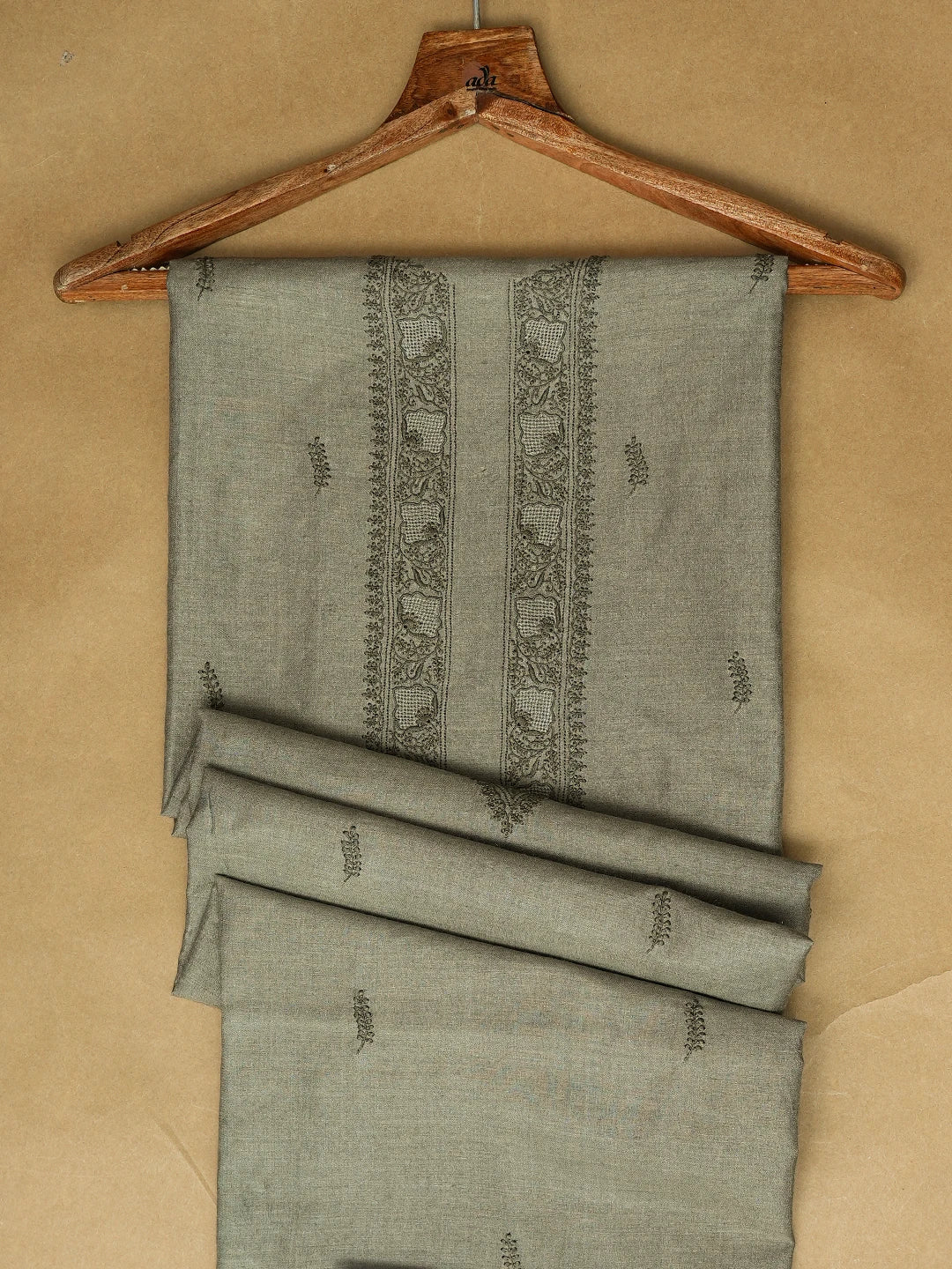 Ada Hand Embroidered Grey Moonga Silk Lucknowi Chikankari Unstitched Men's Kurta Piece 01A790953