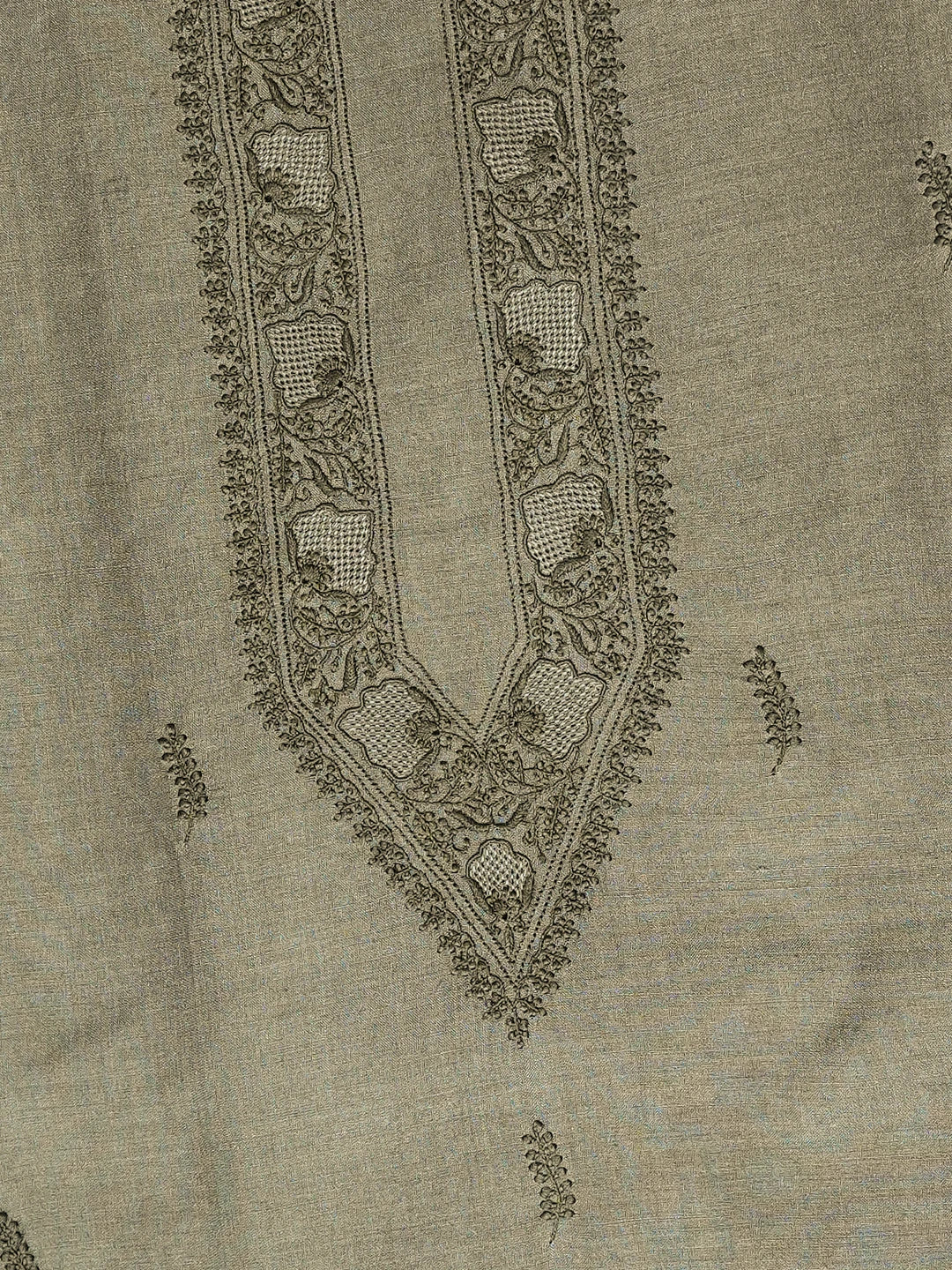 Ada Hand Embroidered Grey Moonga Silk Lucknowi Chikankari Unstitched Men's Kurta Piece 01A790953