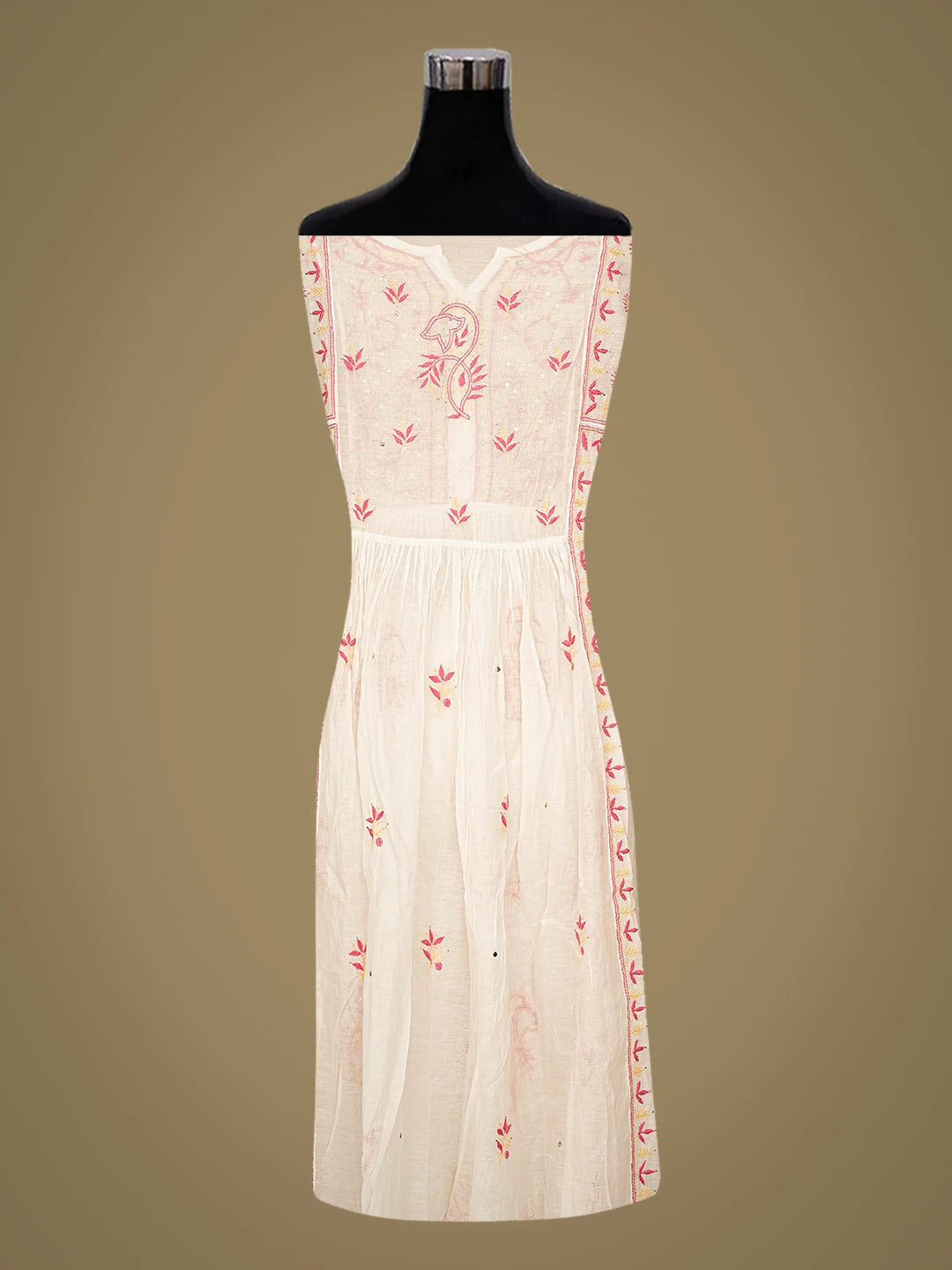 Ada Hand Embroidered White Chanderi Lucknowi Chikankari Semi-stitched Kurta Dupatta Set With Muqaish Work 01A793541