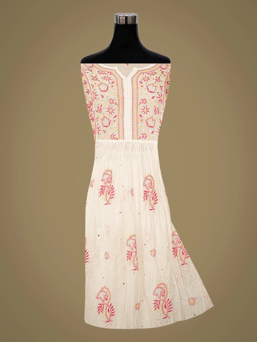 Ada Hand Embroidered White Chanderi Lucknowi Chikankari Semi-stitched Kurta Dupatta Set With Muqaish Work 01A793541