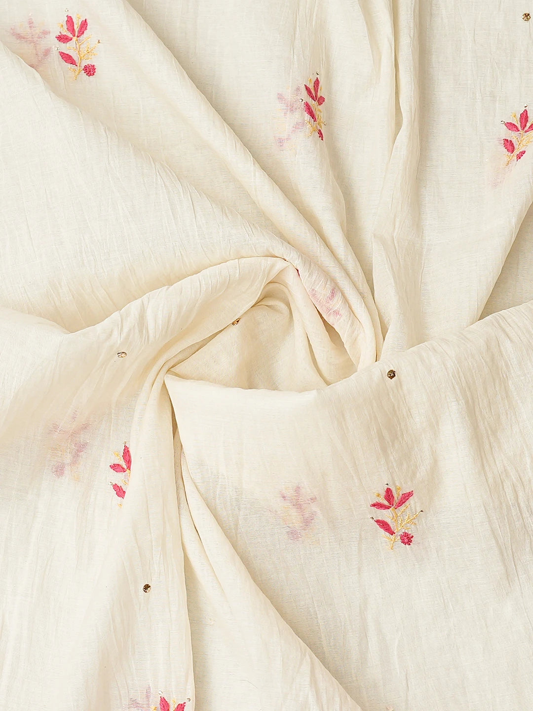 Ada Hand Embroidered White Chanderi Lucknowi Chikankari Semi-stitched Kurta Dupatta Set With Muqaish Work 01A793541
