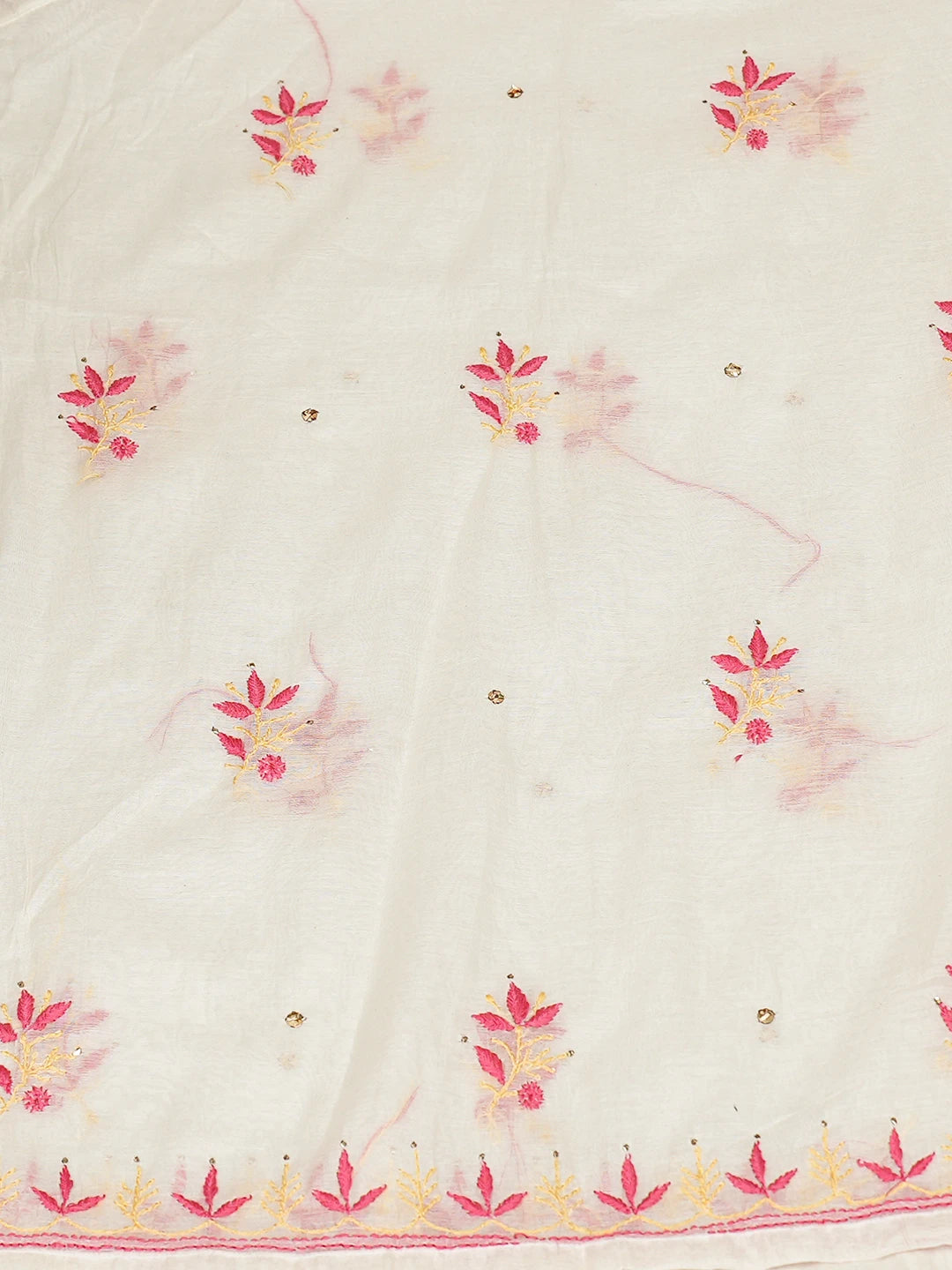 Ada Hand Embroidered White Chanderi Lucknowi Chikankari Semi-stitched Kurta Dupatta Set With Muqaish Work 01A793541
