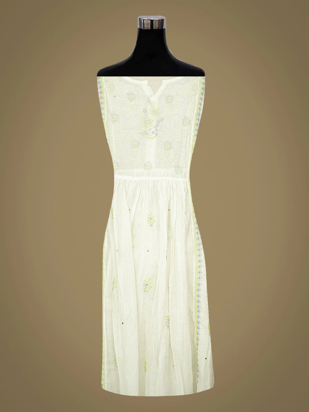 Ada Hand Embroidered White Chanderi Lucknowi Chikankari Semi-stitched Kurta Dupatta Set With Muqaish Work 01A793540
