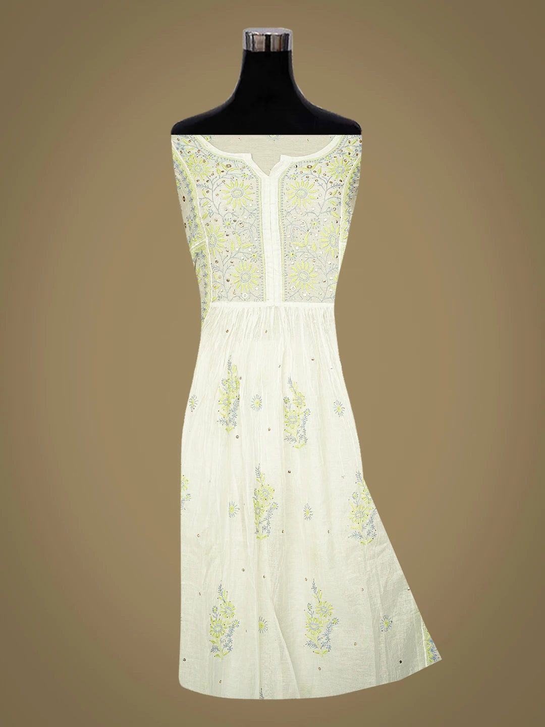 Ada Hand Embroidered White Chanderi Lucknowi Chikankari Semi-stitched Kurta Dupatta Set With Muqaish Work 01A793540