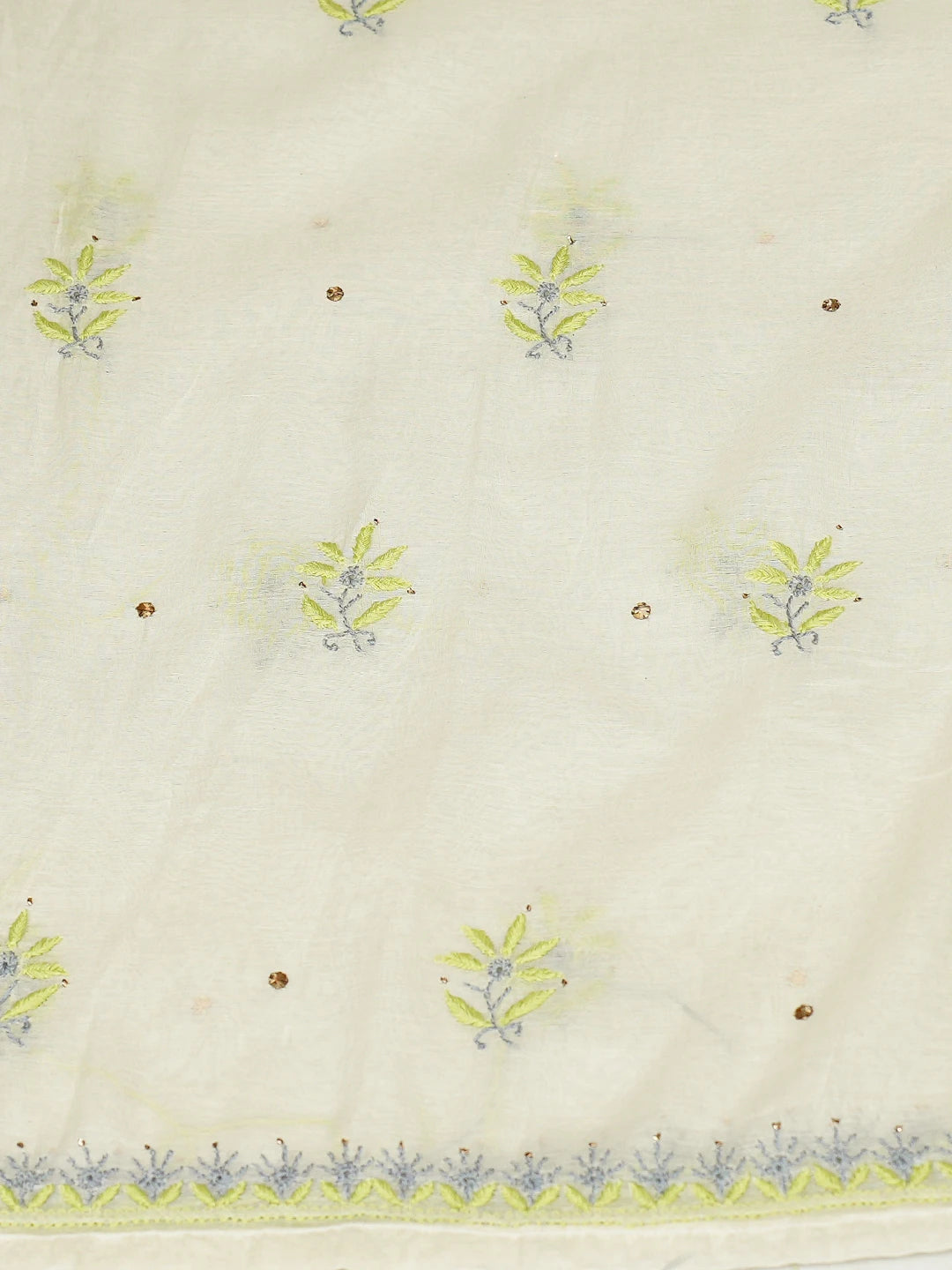 Ada Hand Embroidered White Chanderi Lucknowi Chikankari Semi-stitched Kurta Dupatta Set With Muqaish Work 01A793540