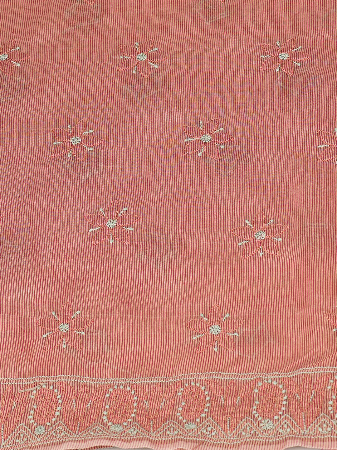 Ada Hand Embroidered Peach Chanderi Lucknowi Chikankari Unstitched Kurta Dupatta Set 01A763864