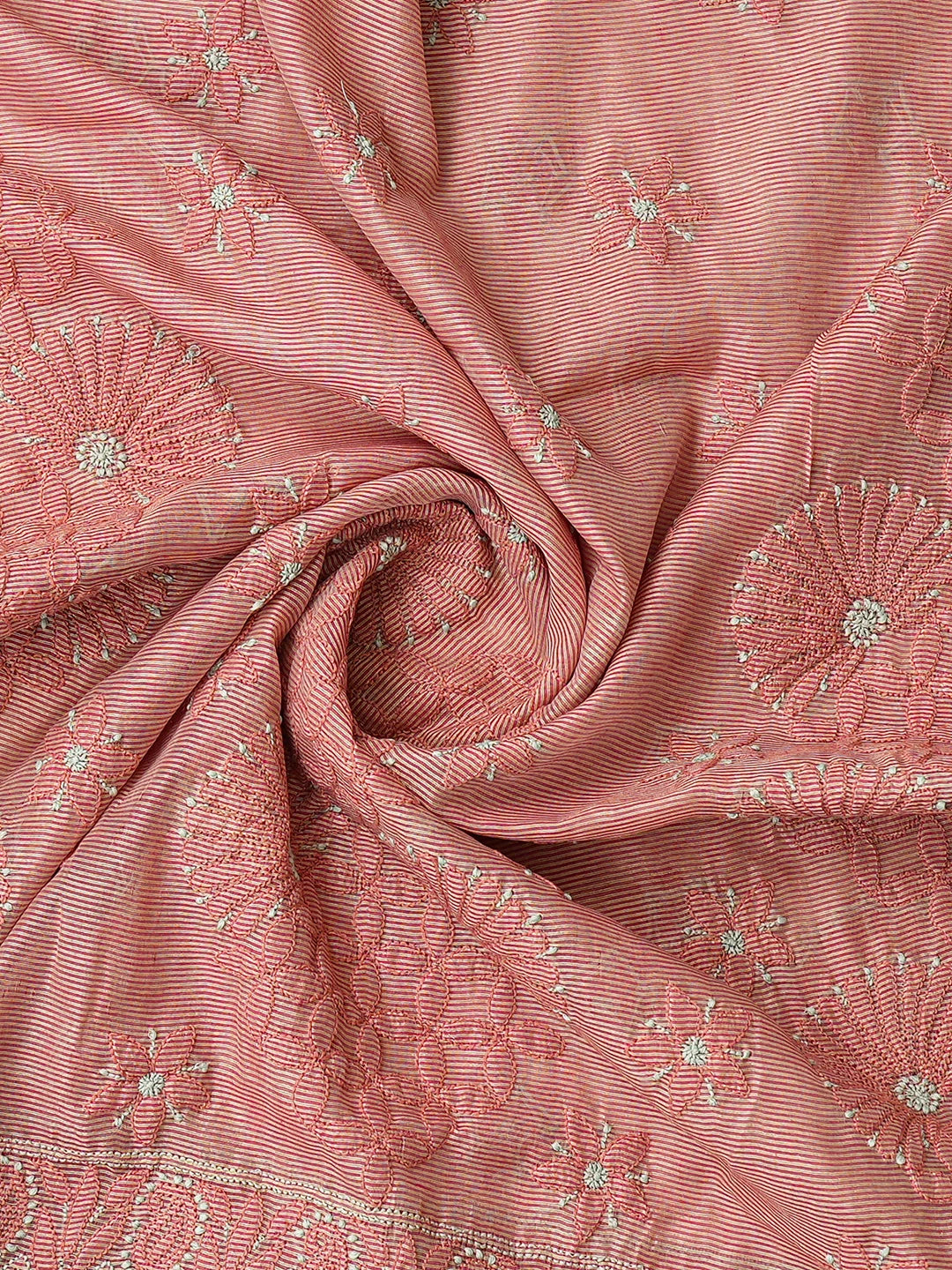 Ada Hand Embroidered Peach Chanderi Lucknowi Chikankari Unstitched Kurta Dupatta Set 01A763864
