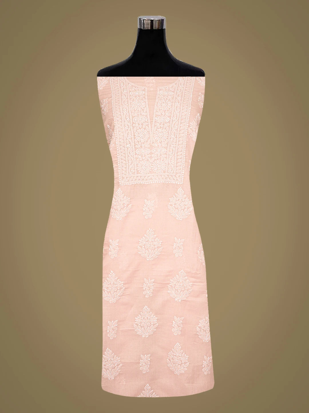 Ada Hand Embroidered Dusty Pink Cotton Lucknowi Chikankari Unstitched Kurta Piece 01A772816