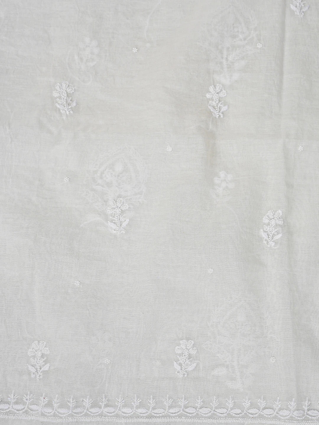 Ada Hand Embroidered White Chanderi Lucknowi Chikankari Unstitched Kurta Dupatta Set With Cutdana Work 01A793605