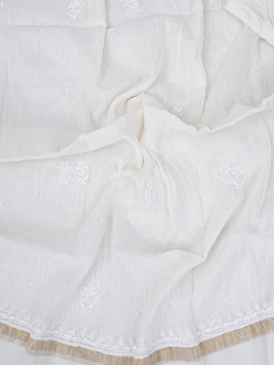 Ada Hand Embroidered White Chanderi Lucknowi Chikankari Unstitched Kurta Dupatta Set With Cutdana Work 01A793605