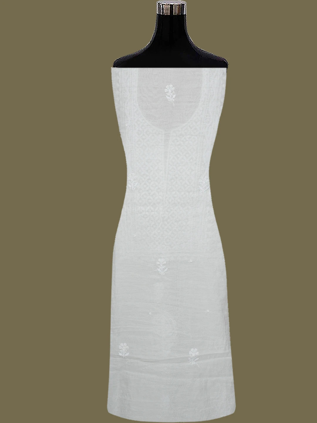 Ada Hand Embroidered White Chanderi Lucknowi Chikankari Unstitched Kurta Dupatta Set With Cutdana Work 01A793605