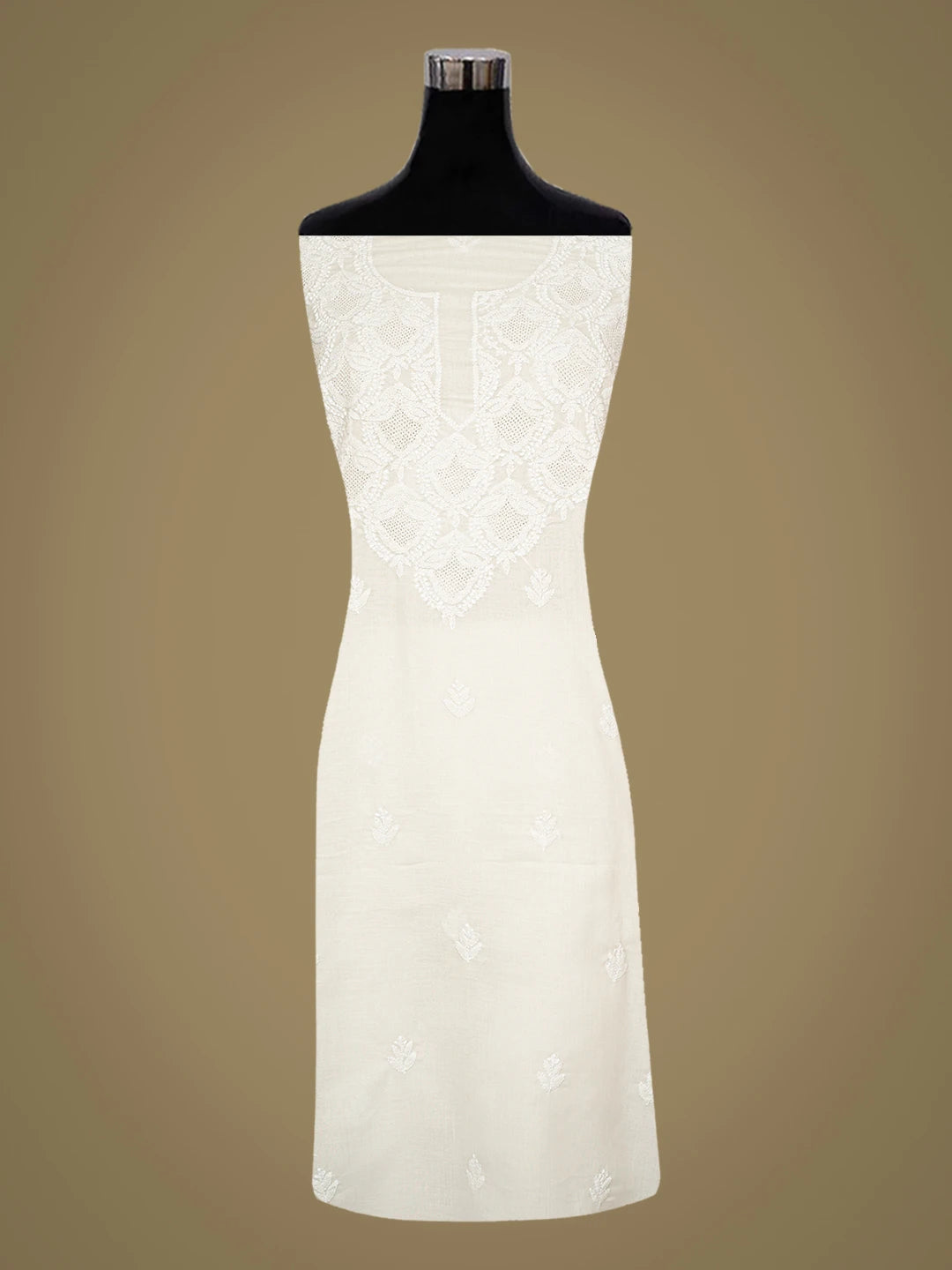 Ada Hand Embroidered White Cotton Lucknowi Chikankari Unstitched Kurta Piece 01A607339