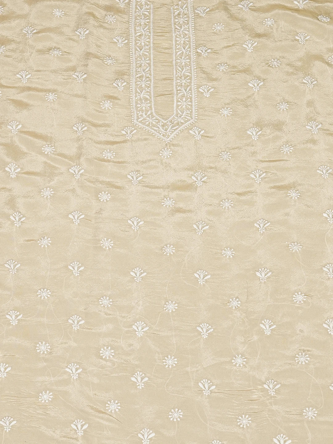 Ada Hand Embroidered Fawn Tissue Lucknowi Chikankari Unstitched Men's Kurta Piece 01A789216